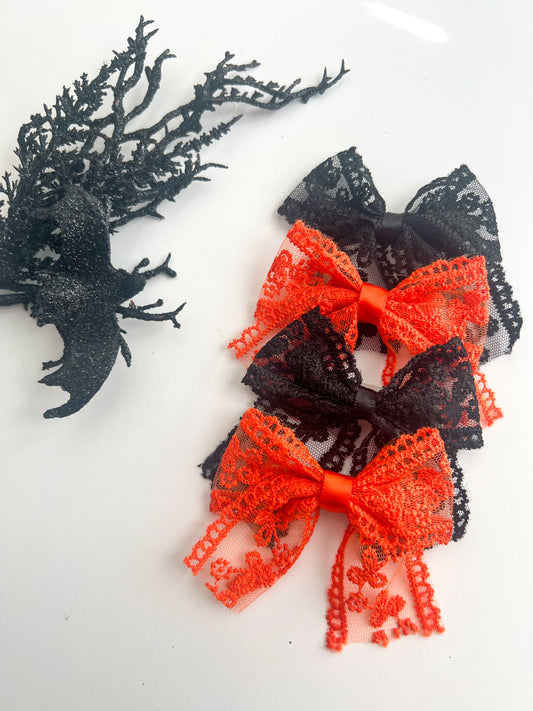 Black & Orange Mini Lace Bows