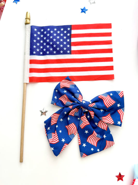 Blue USA Flags Bow