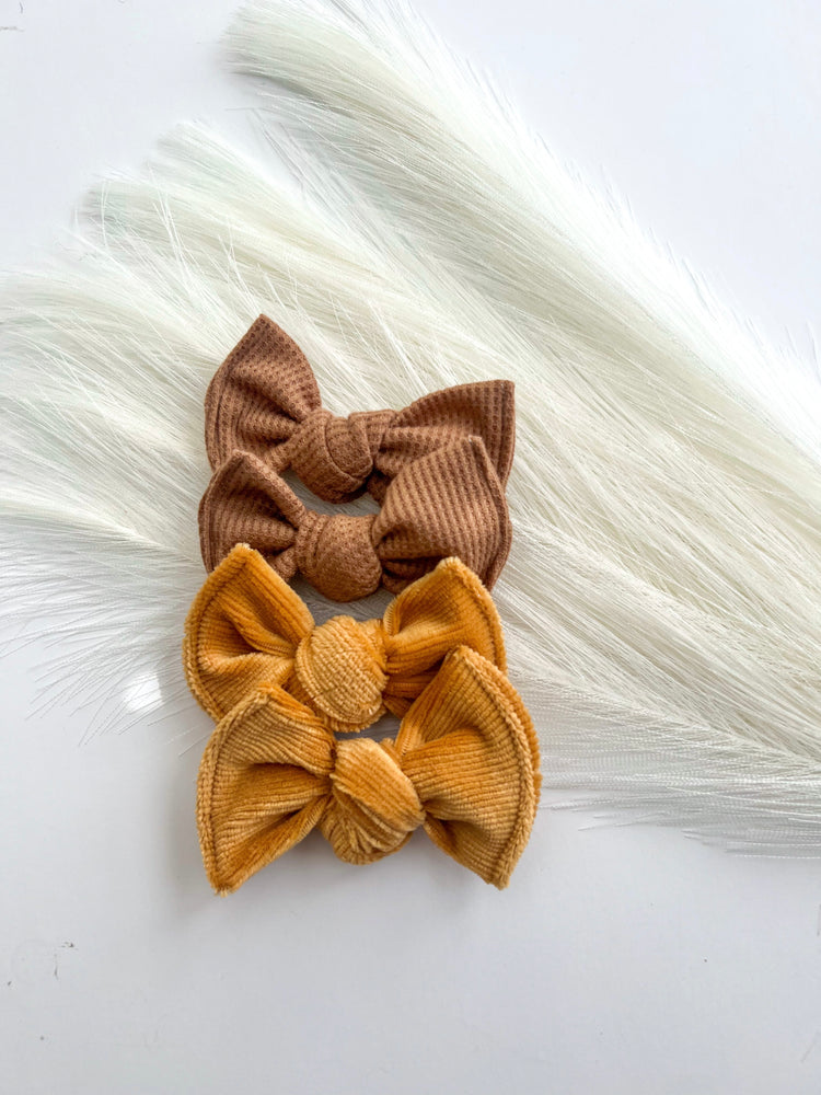 Mustard Ribbed Corduroy Headwraps & Knot Bow Piggies