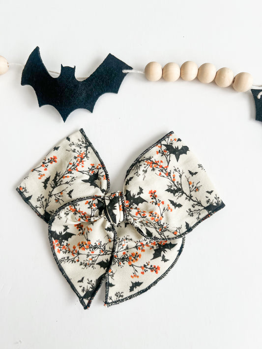 Halloween Orange Flowers & Bats Bows