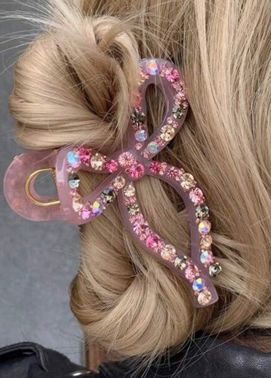 Pink Bedazzled Bow Claw Clip