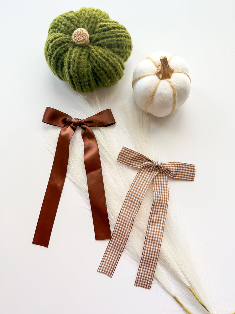 Chocolate Satin Brown & Caramel Gingham Ribbon Bows