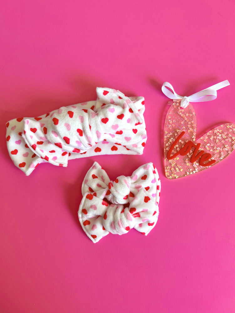 White Velvet Heart Bows