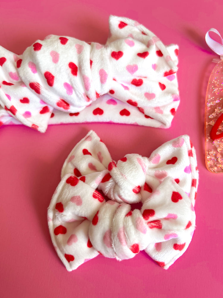 White Velvet Heart Bows