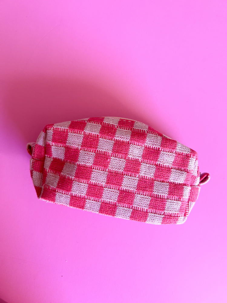 Pink Checkered Makeup Pouch