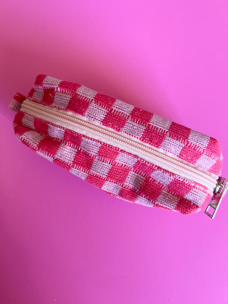 Pink Checkered Makeup Pouch