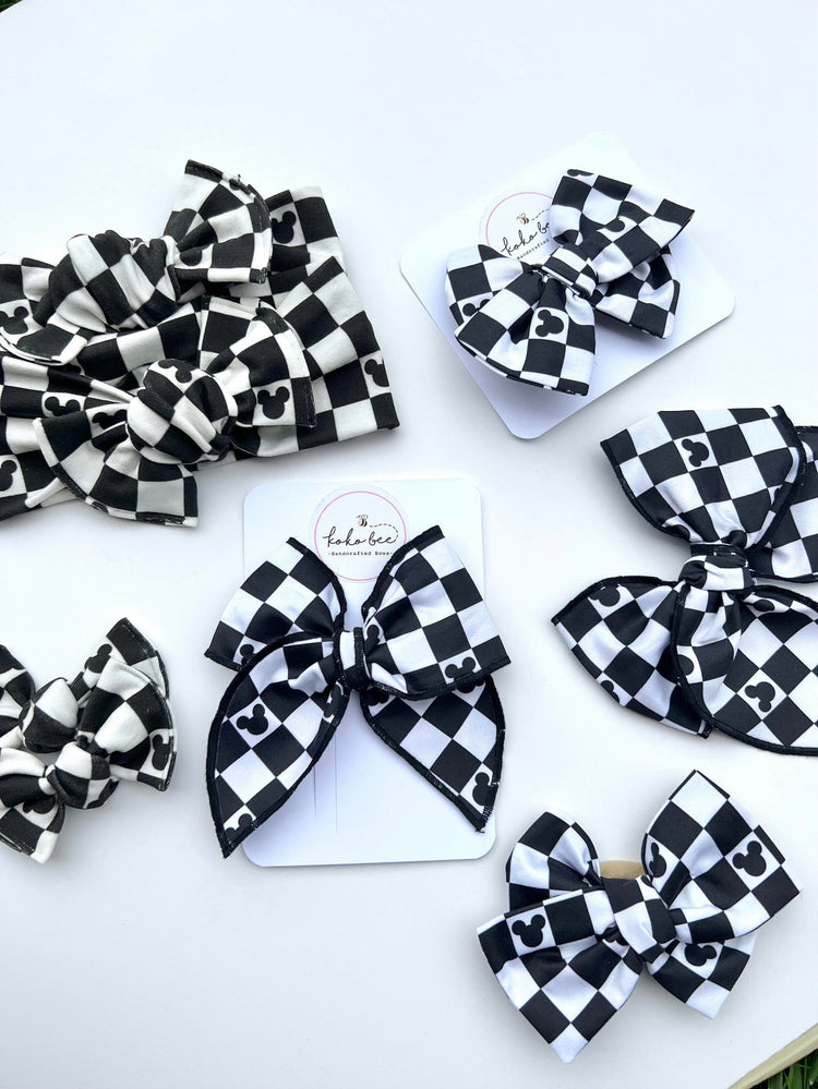 Black & White Checkered Mouse Bows