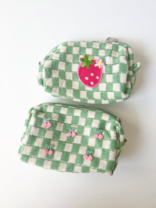 Green Check Makeup Bags