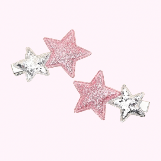 Pink & Silver Star Clips