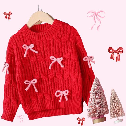 Girl's Red Bow Sweater