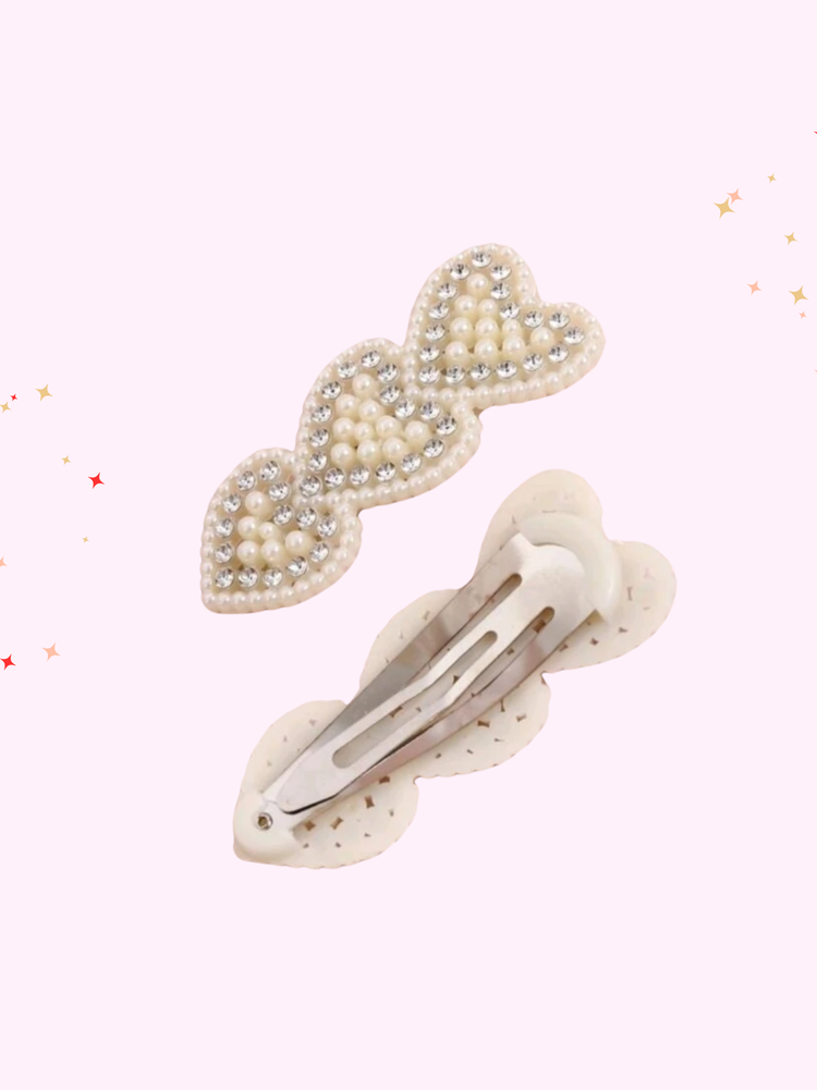 Pearl Heart Clip Set