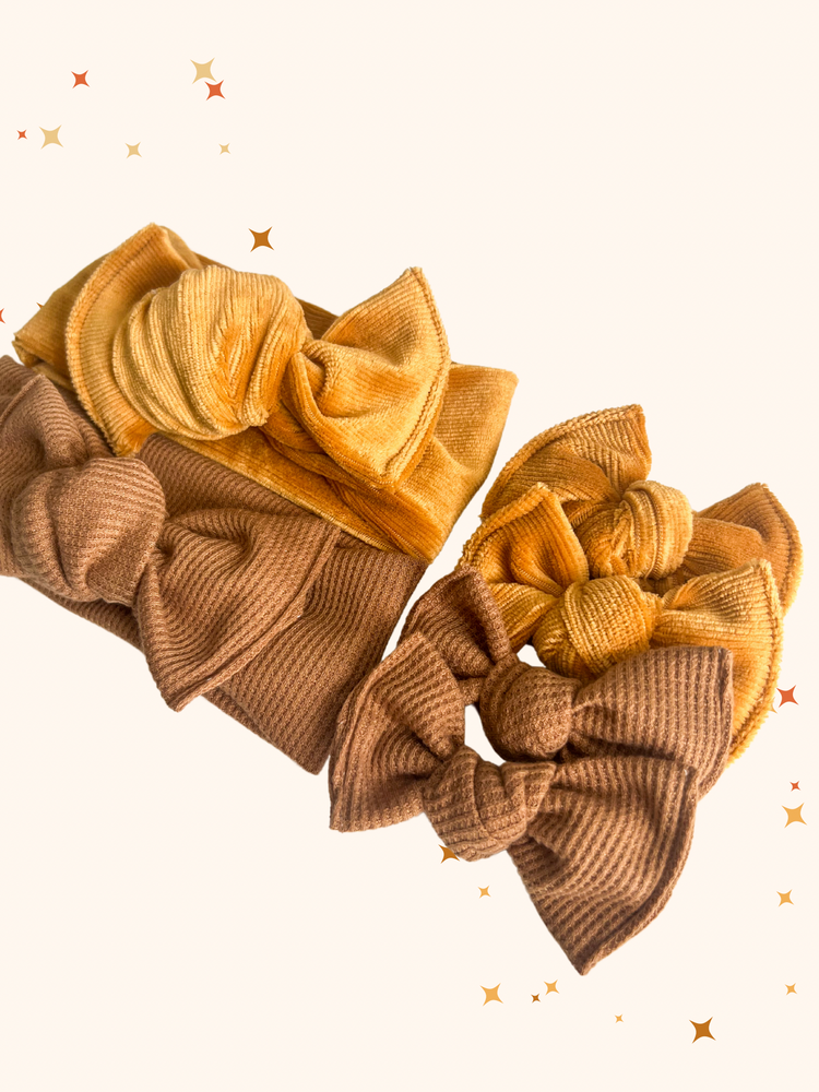 Pecan Mini Waffle Headwraps & Piggies