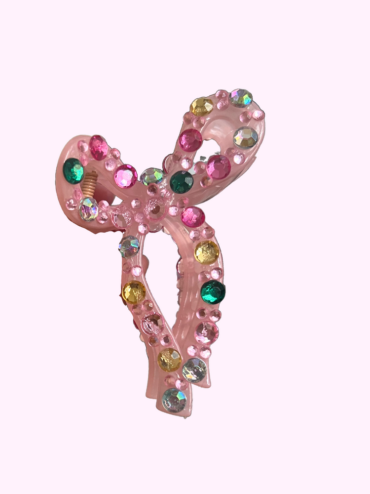 Pink Bedazzled Bow Claw Clip