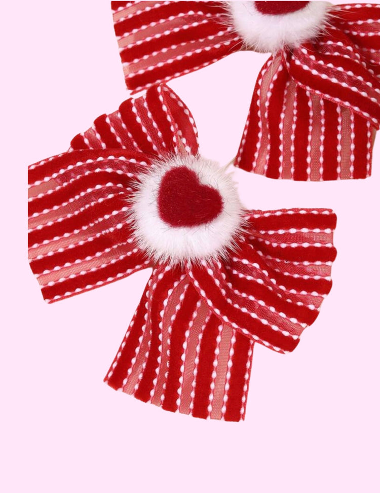 Striped Pom Pom Heart Bows