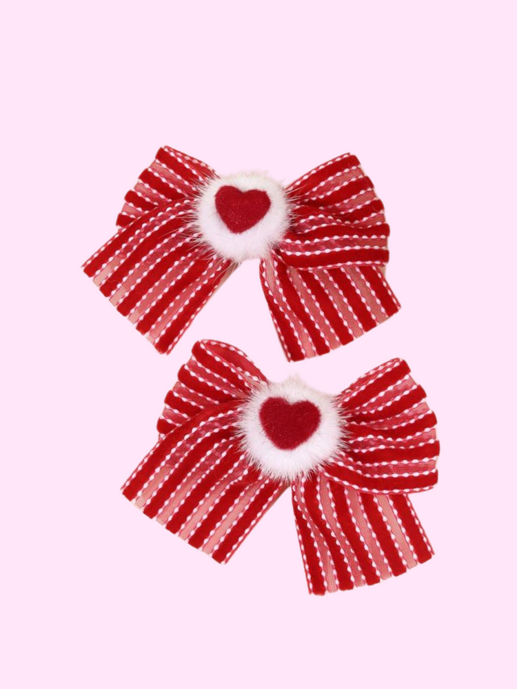 Striped Pom Pom Heart Bows