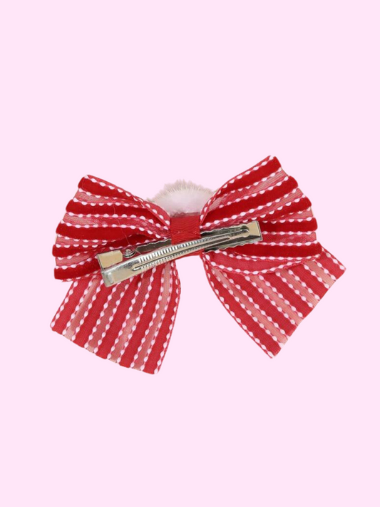 Striped Pom Pom Heart Bows