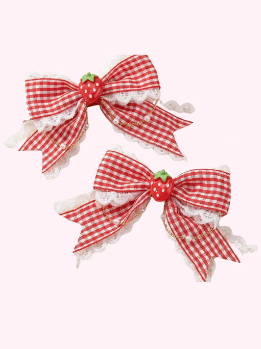 Strawberry Lace Gingham Bows