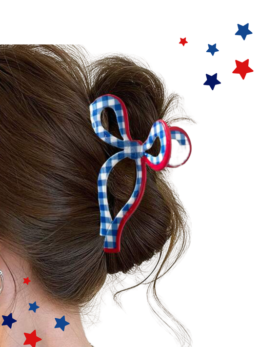 USA Checkered Bow Claw Clip