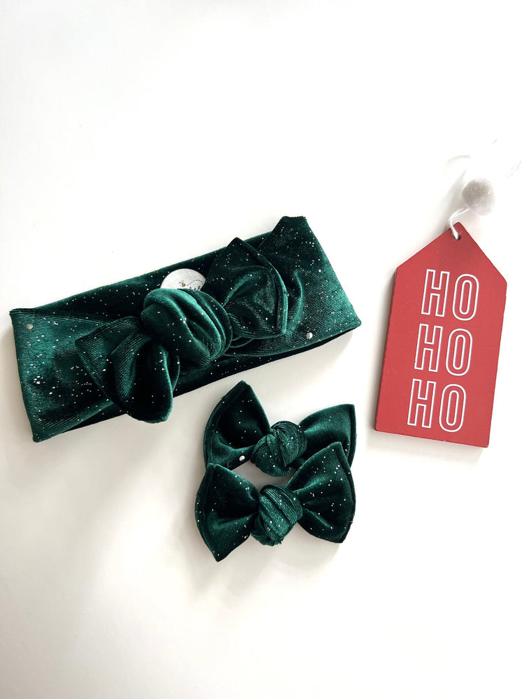 Emerald Green & Red Sparkle Velvet Bows