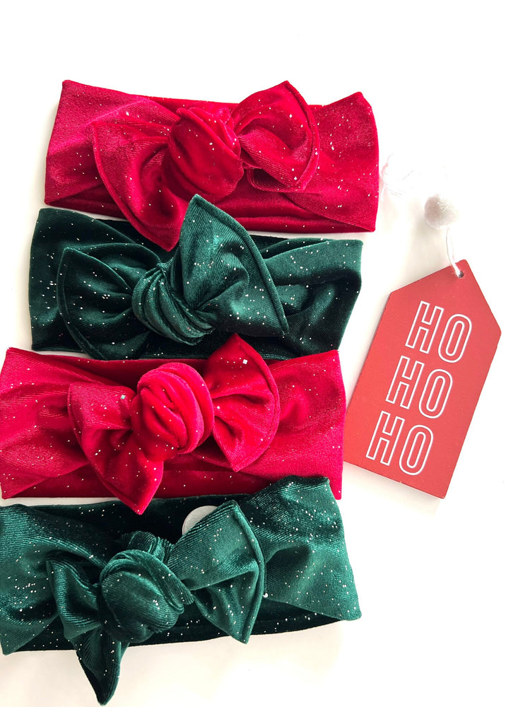 Emerald Green & Red Sparkle Velvet Bows