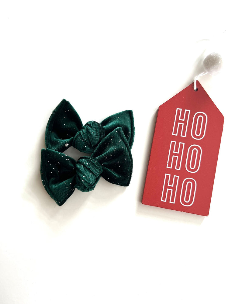 Emerald Green & Red Sparkle Velvet Bows