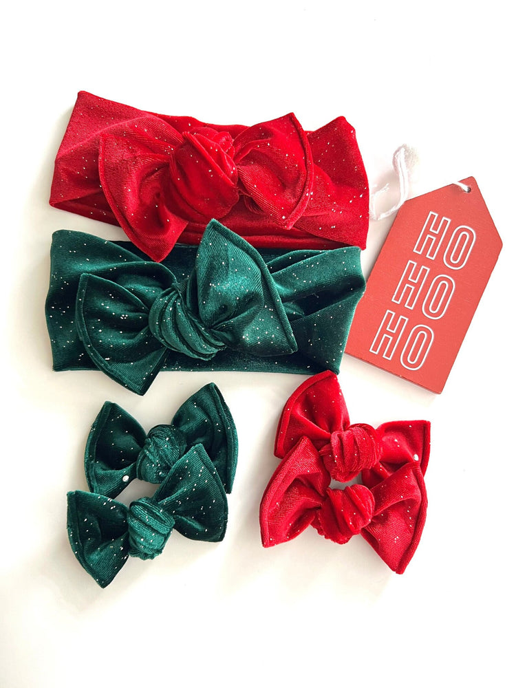 Emerald Green & Red Sparkle Velvet Bows