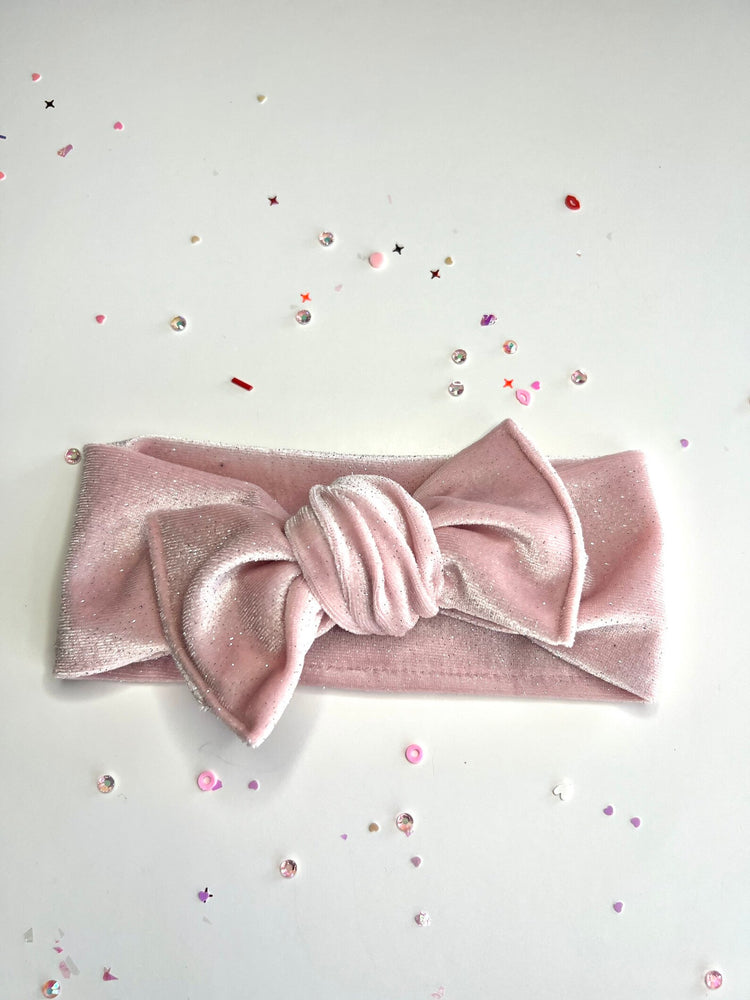 Light Pink Sparkle Velvet Headwrap & Piggies