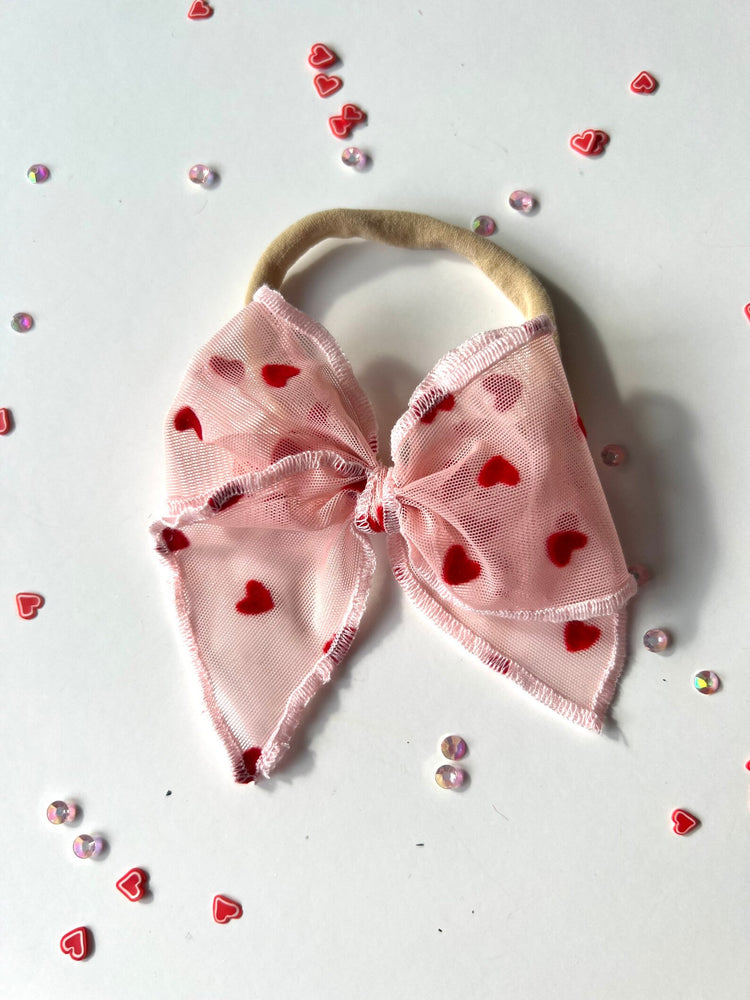 Pink & Black Tulle Hearts Bows