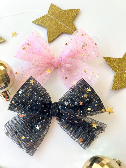Pink & Black Tulle Stars Bows