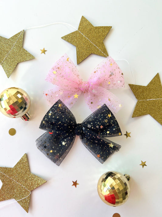 Pink & Black Tulle Stars Bows