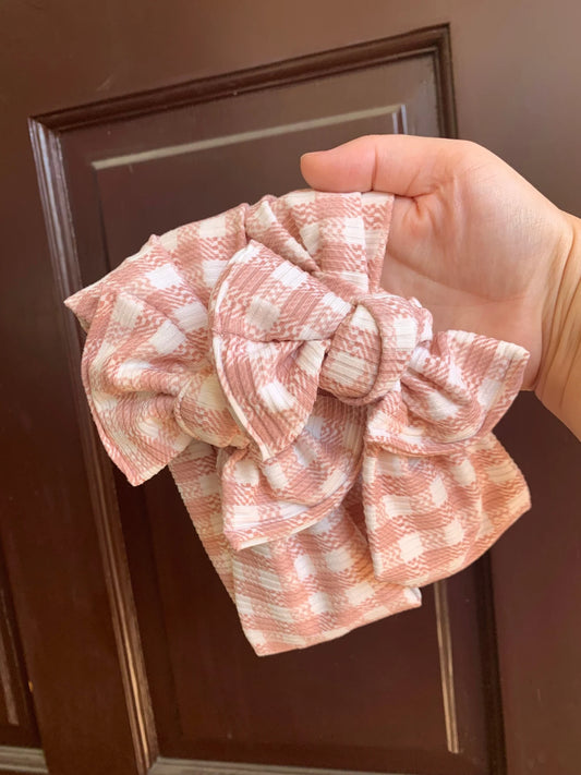 Blush Gingham Headwraps & Piggie Bows