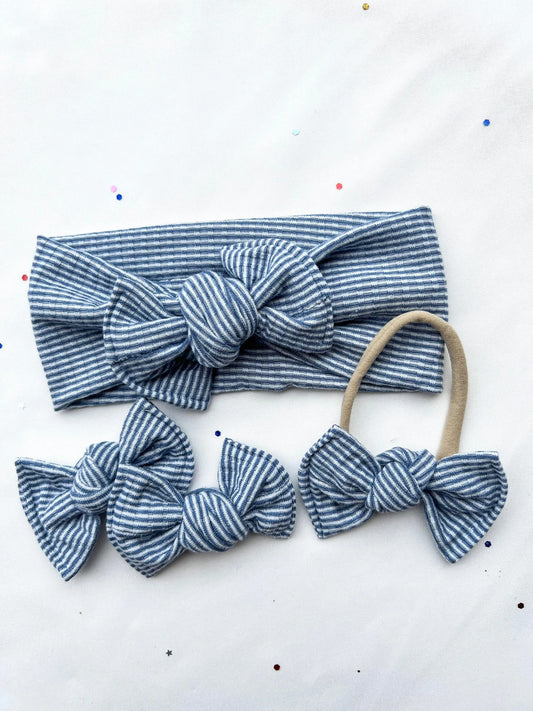 Blue Stripes Headwraps & Knot Bows