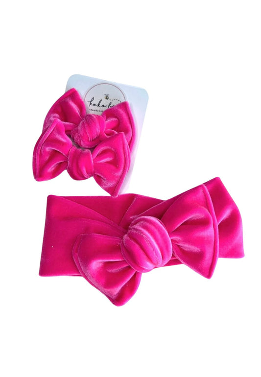 Hot Pink Velvet Headwraps & Piggies