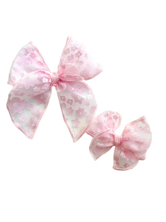 Pink Spring Flower Tulle Bows