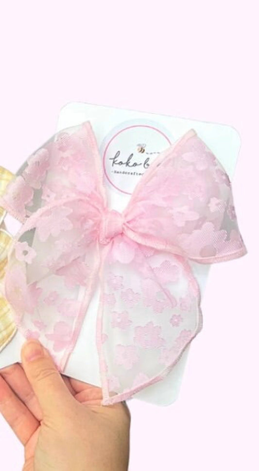 Pink Spring Flower Tulle Bows