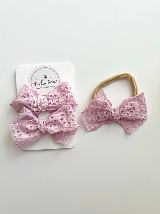 Lilac Eyelet Ribbon Bows