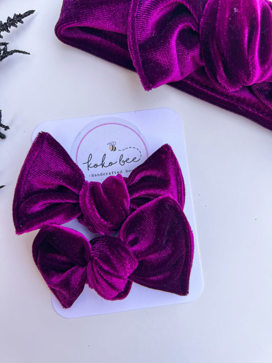 Plum Purple Velvet Headwraps & Piggies