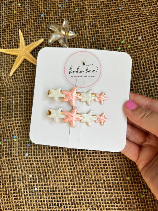 Opal & Coral Starfish Clip Set