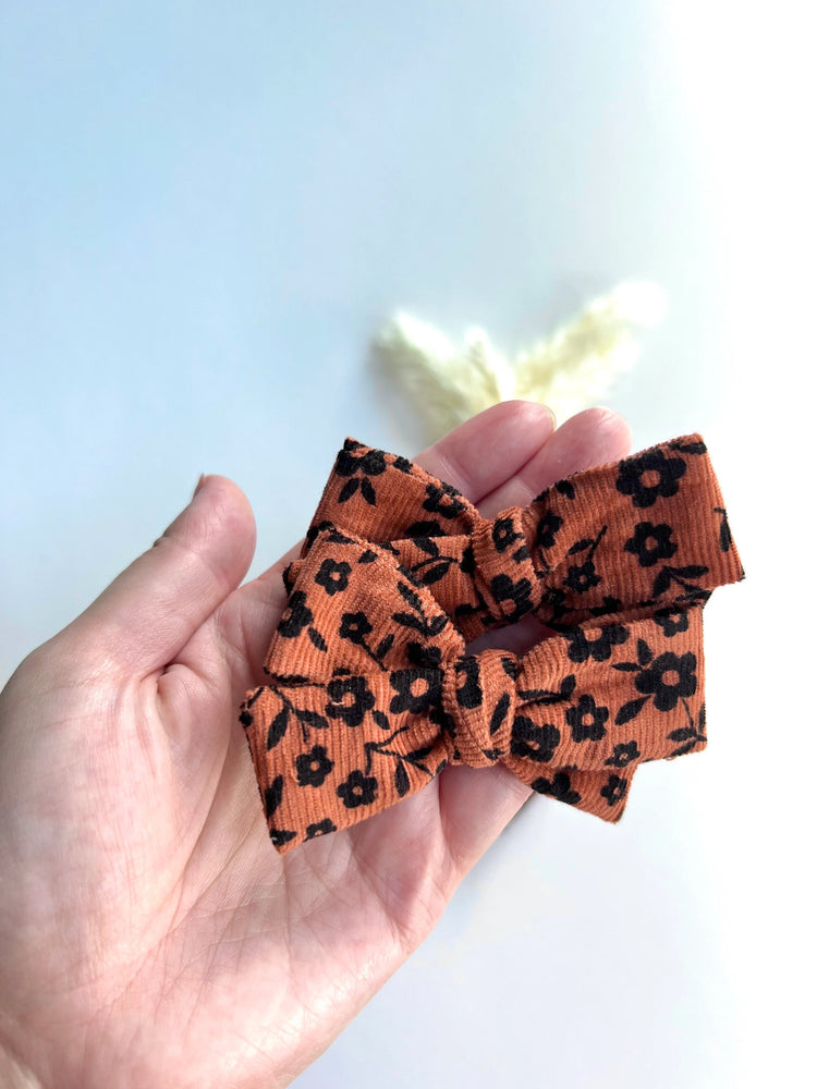 Black Flowers Corduroy Bows