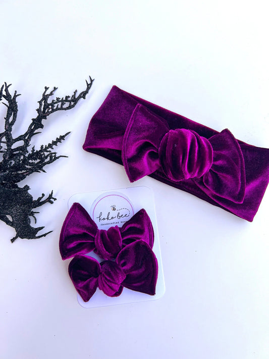 Plum Purple Velvet Headwraps & Piggies