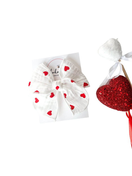 White & Red Heart Bows